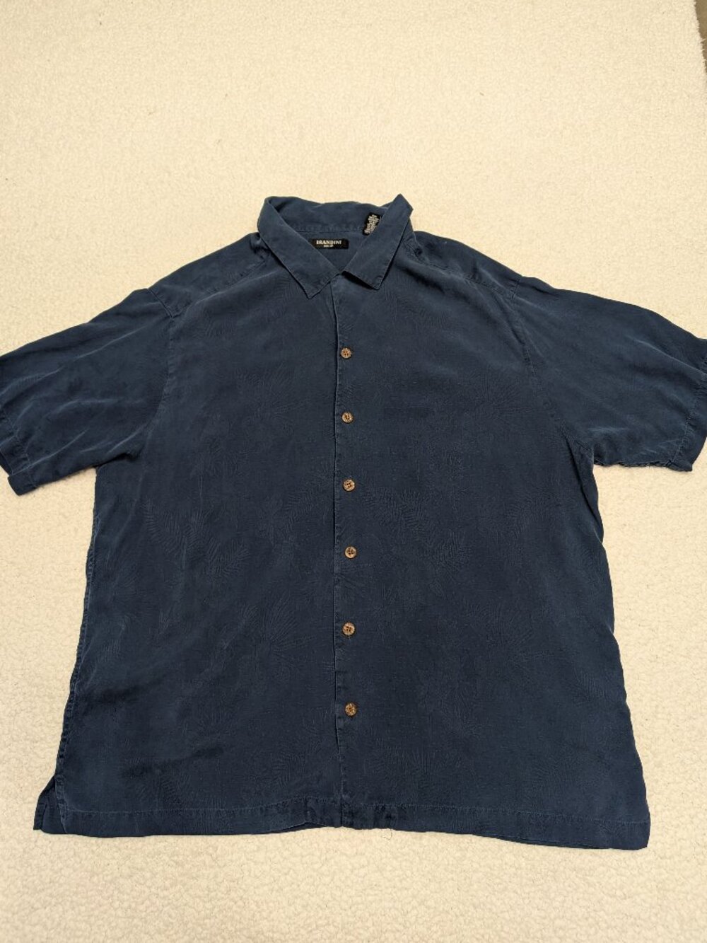 Brandini 100% Silk Camp Shirt XXL Blue Short Sleeve Resort Y2K